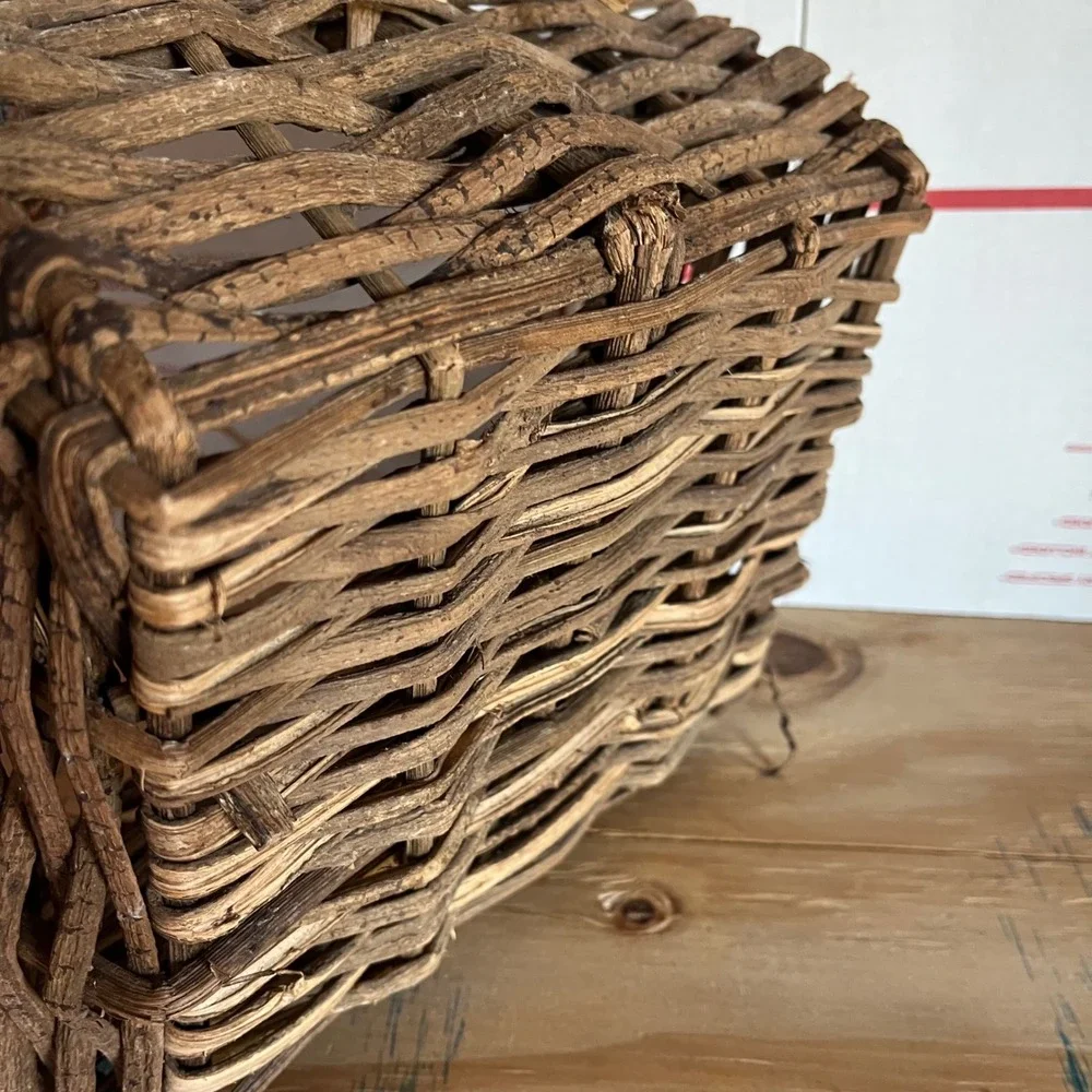 Vintage Rustic Twig Basket with Handle | Primitive Country Décor Gift Basket